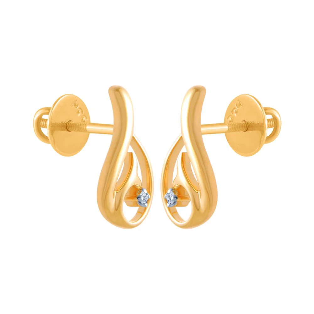 14k (585) Yellow Gold And Diamond Stud Earrings For Women - Image 2