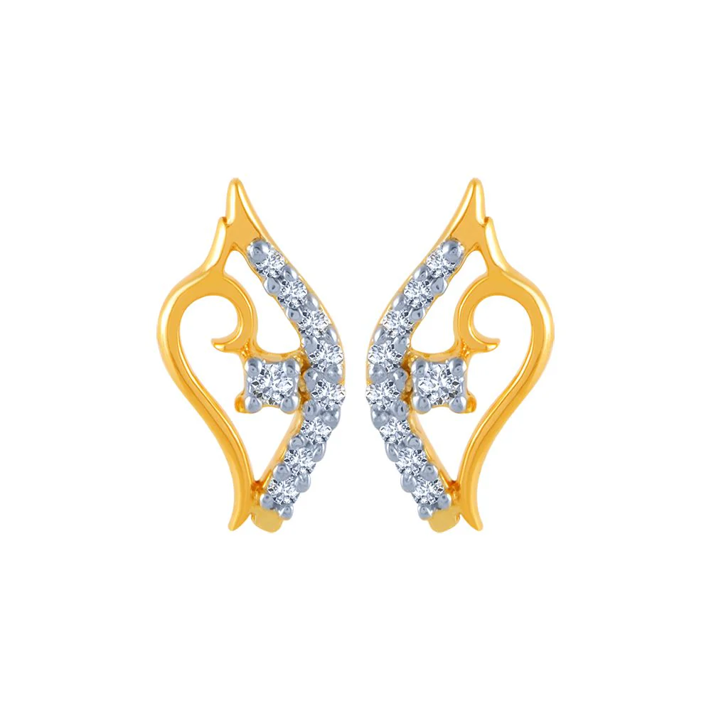 14k (585) Yellow Gold And Diamond Stud Earrings For Women