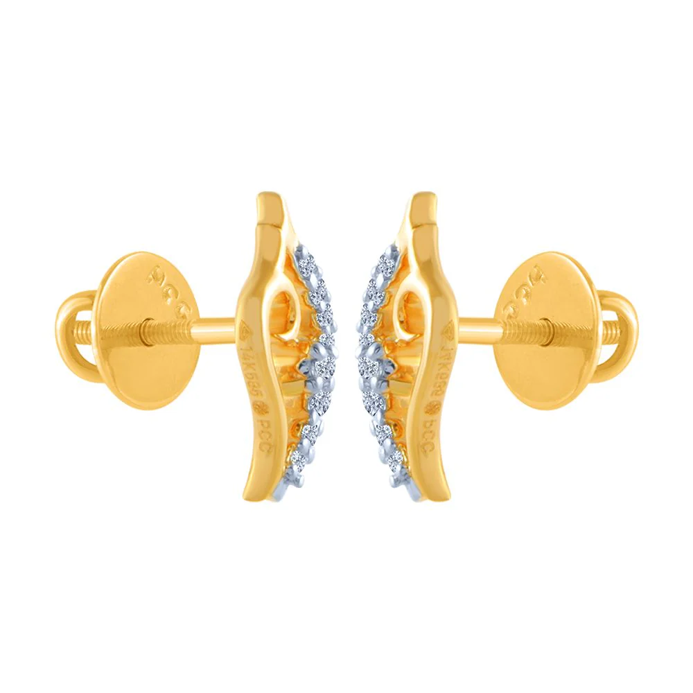 14k (585) Yellow Gold And Diamond Stud Earrings For Women - Image 3