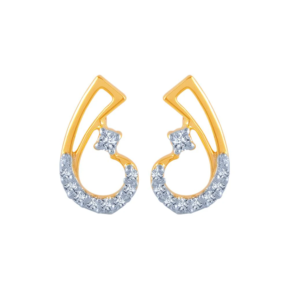 14k (585) Yellow Gold And Diamond Stud Earrings For Women