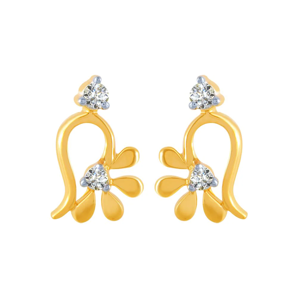 14k (585) Yellow Gold And Diamond Stud Earrings For Women