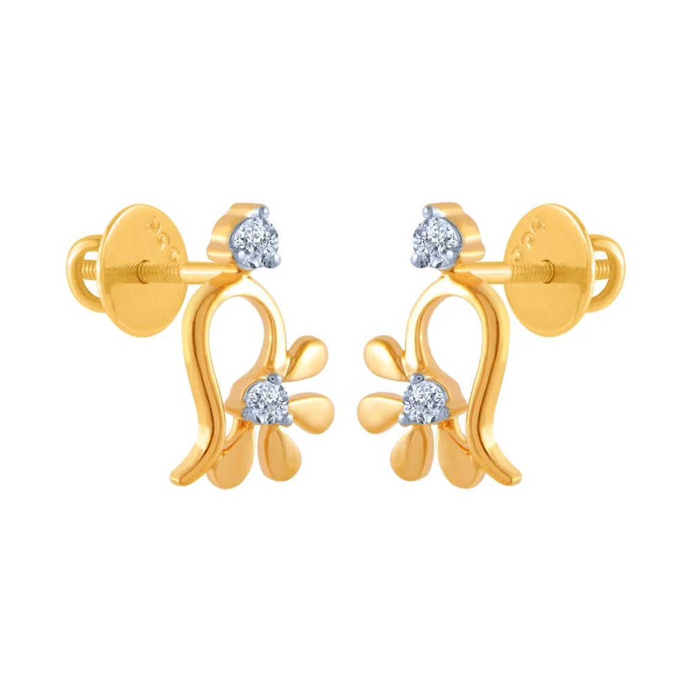 14k (585) Yellow Gold And Diamond Stud Earrings For Women - Image 3