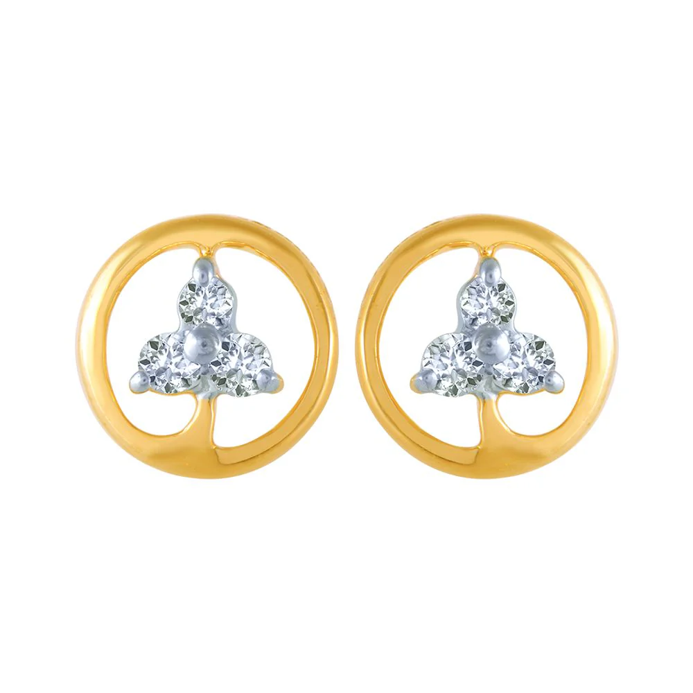 14k (585) Yellow Gold And Diamond Stud Earrings For Women