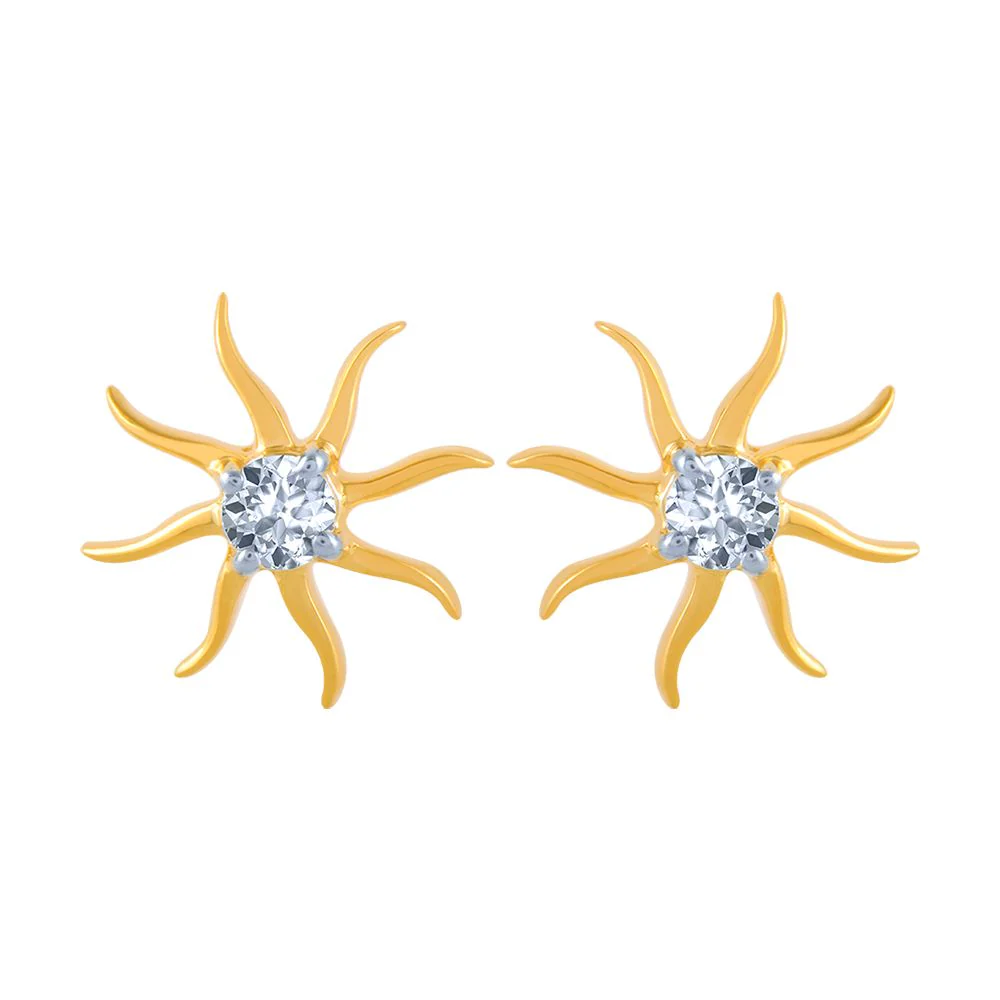 14k (585) Yellow Gold And Diamond Stud Earrings For Women