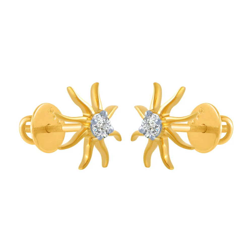 14k (585) Yellow Gold And Diamond Stud Earrings For Women - Image 3