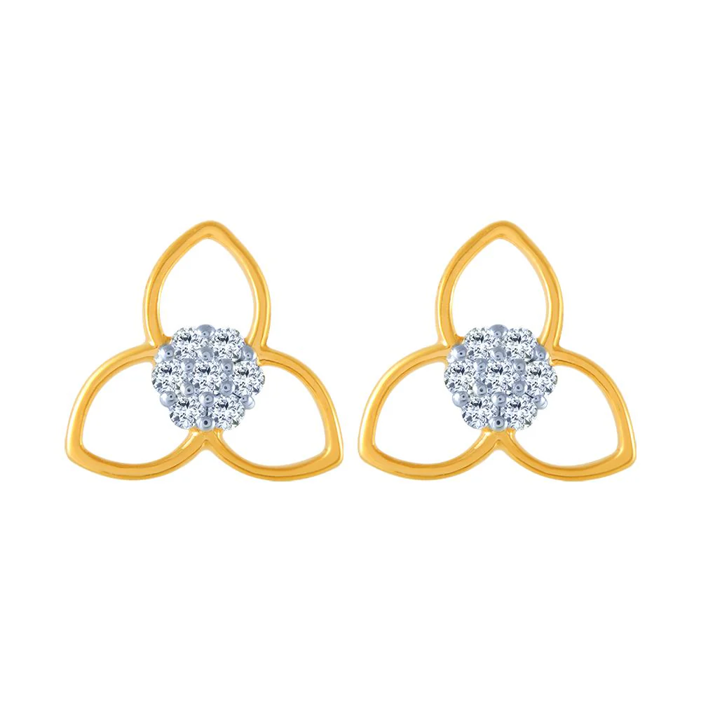 14k (585) Yellow Gold And Diamond Stud Earrings For Women
