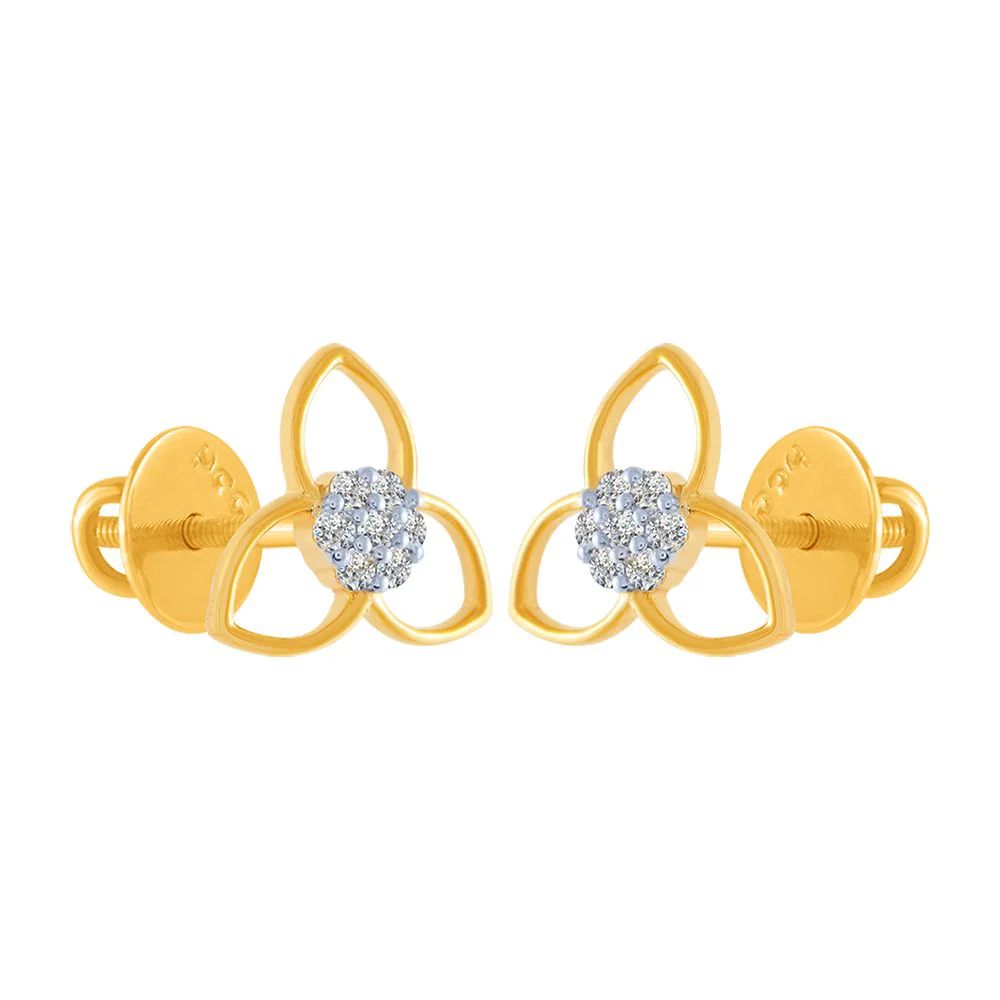14k (585) Yellow Gold And Diamond Stud Earrings For Women - Image 3