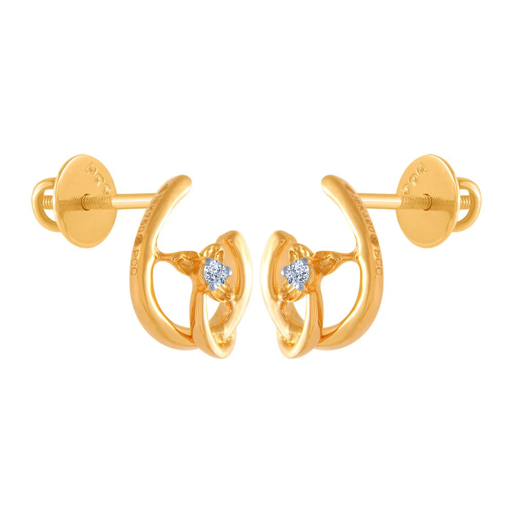 14k (585) Yellow Gold And Diamond Stud Earrings For Women - Image 2