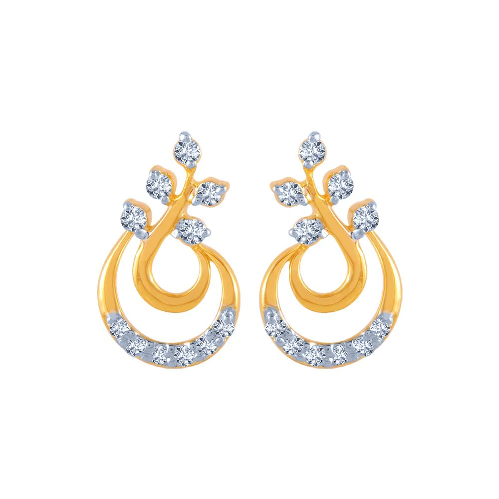 14k (585) Yellow Gold And Diamond Stud Earrings For Women