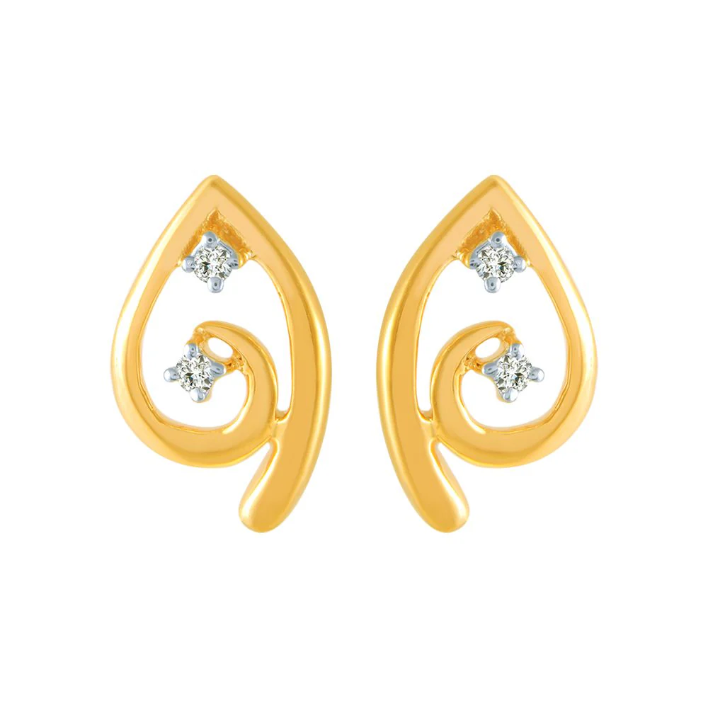 14k (585) Yellow Gold And Diamond Stud Earrings For Women