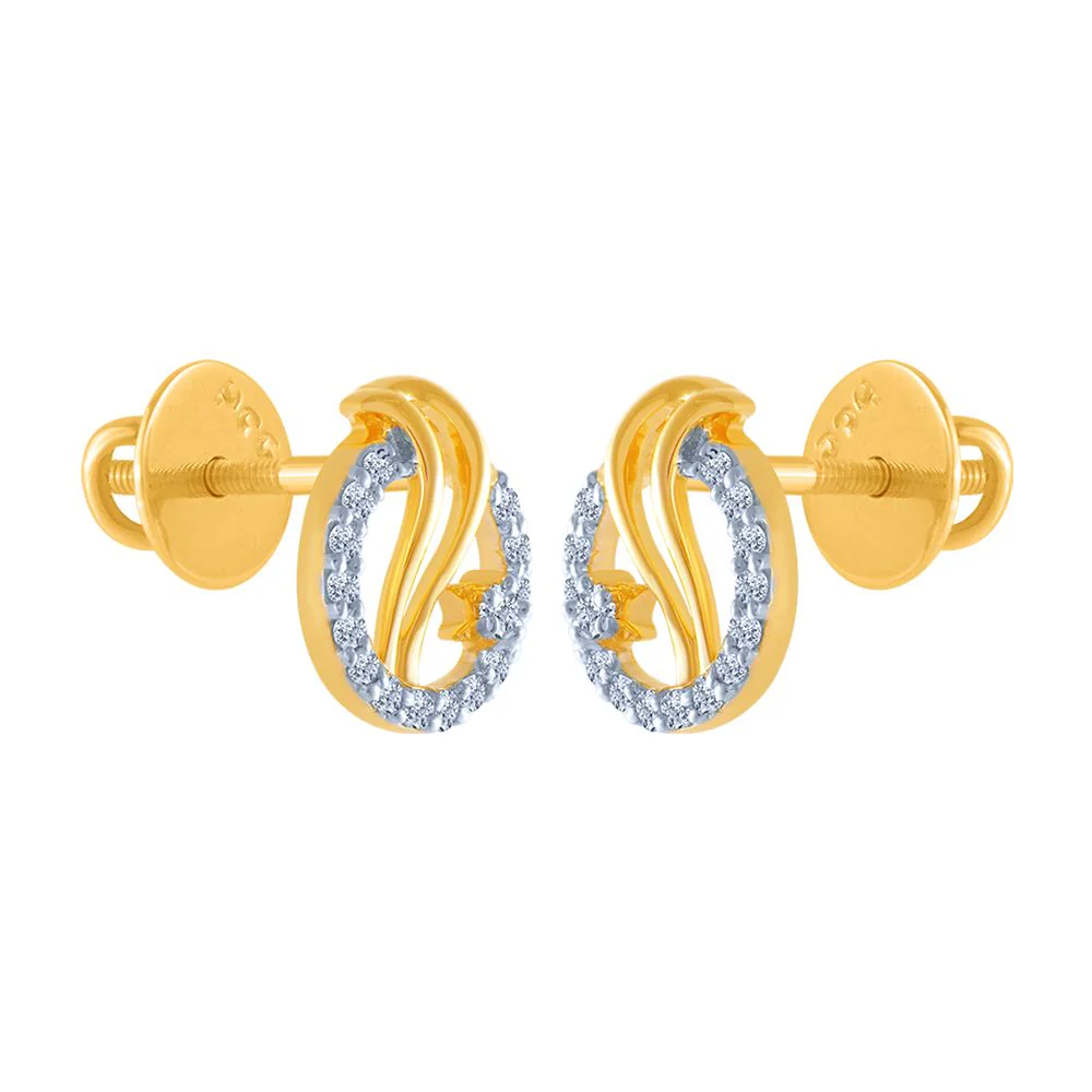14k (585) Yellow Gold And Diamond Stud Earrings For Women - Image 3