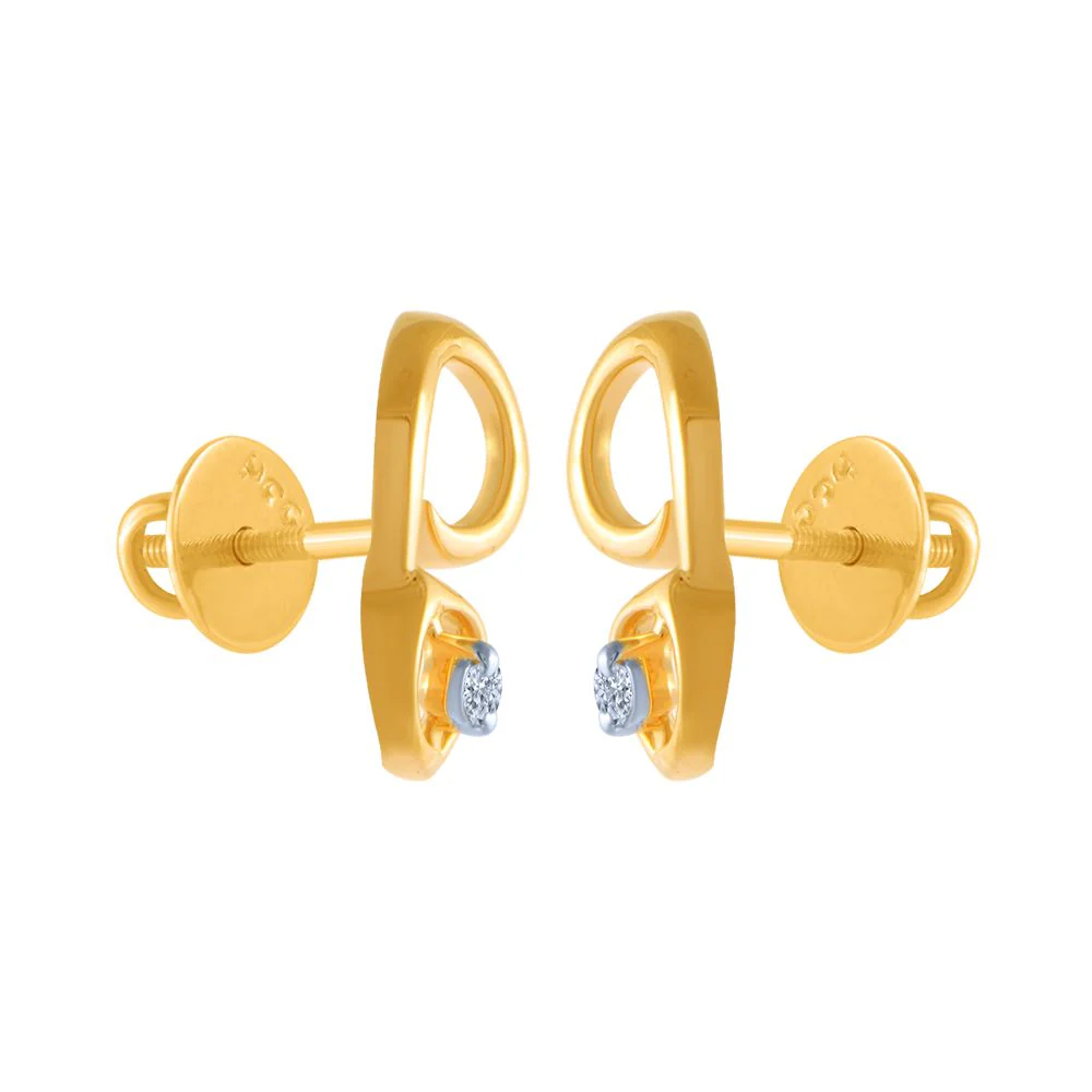 14k (585) Yellow Gold And Diamond Stud Earrings For Women - Image 3