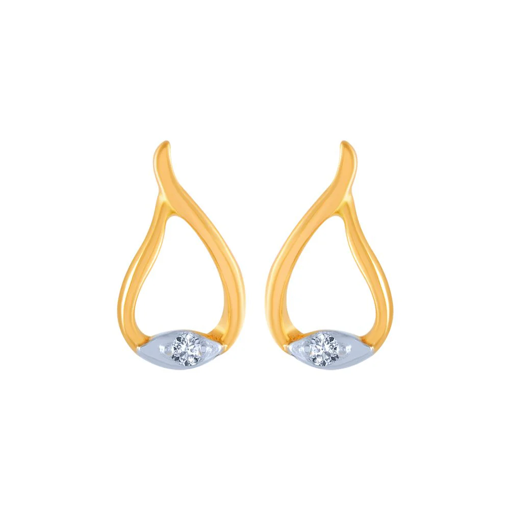 14k (585) Yellow Gold And Diamond Stud Earrings For Women