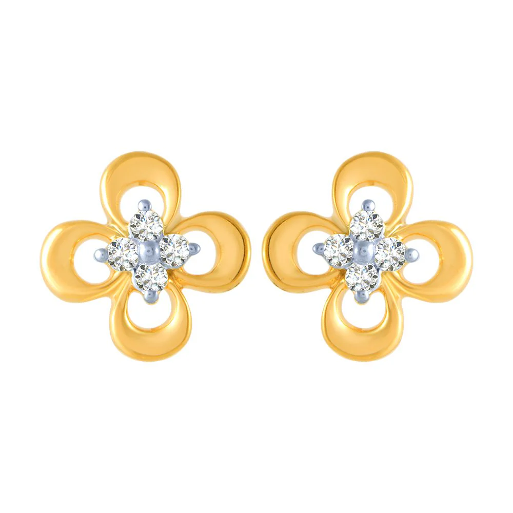 14k (585) Yellow Gold And Diamond Stud Earrings For Women