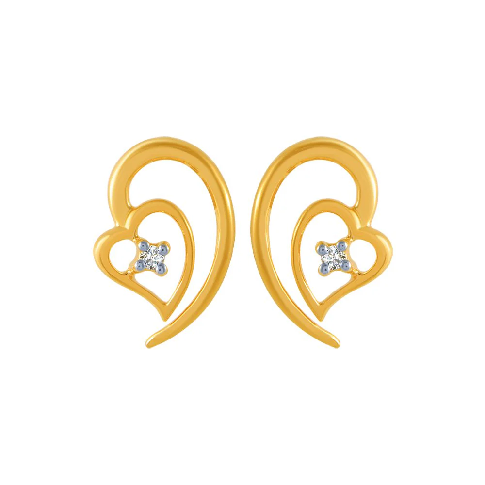 14k (585) Yellow Gold And Diamond Stud Earrings For Women
