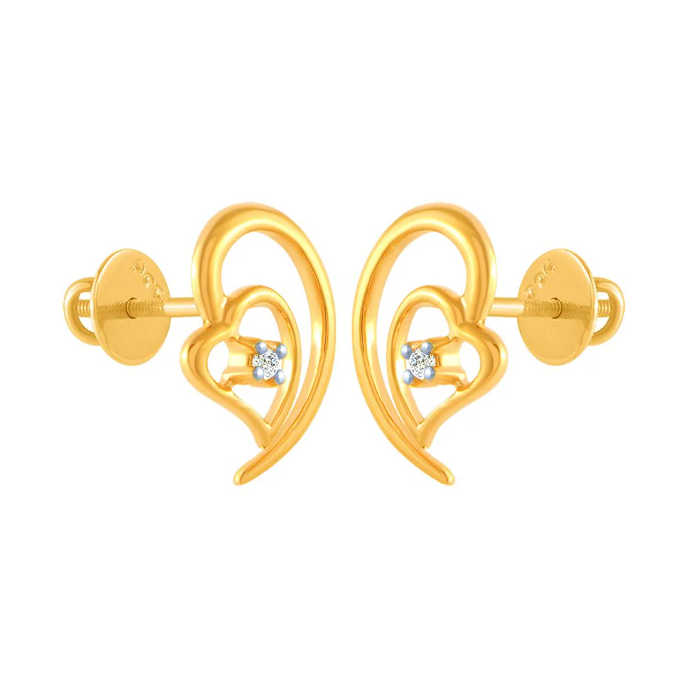 14k (585) Yellow Gold And Diamond Stud Earrings For Women - Image 3