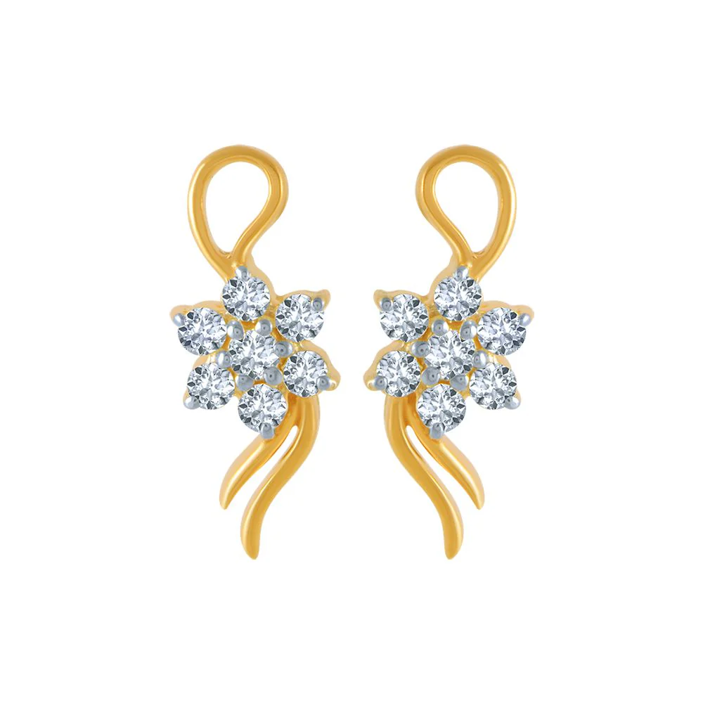 14k (585) Yellow Gold And Diamond Stud Earrings For Women