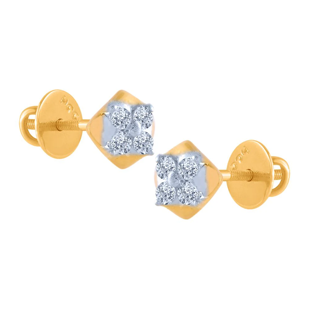 14k (585) Yellow Gold And Diamond Stud Earrings For Women - Image 2