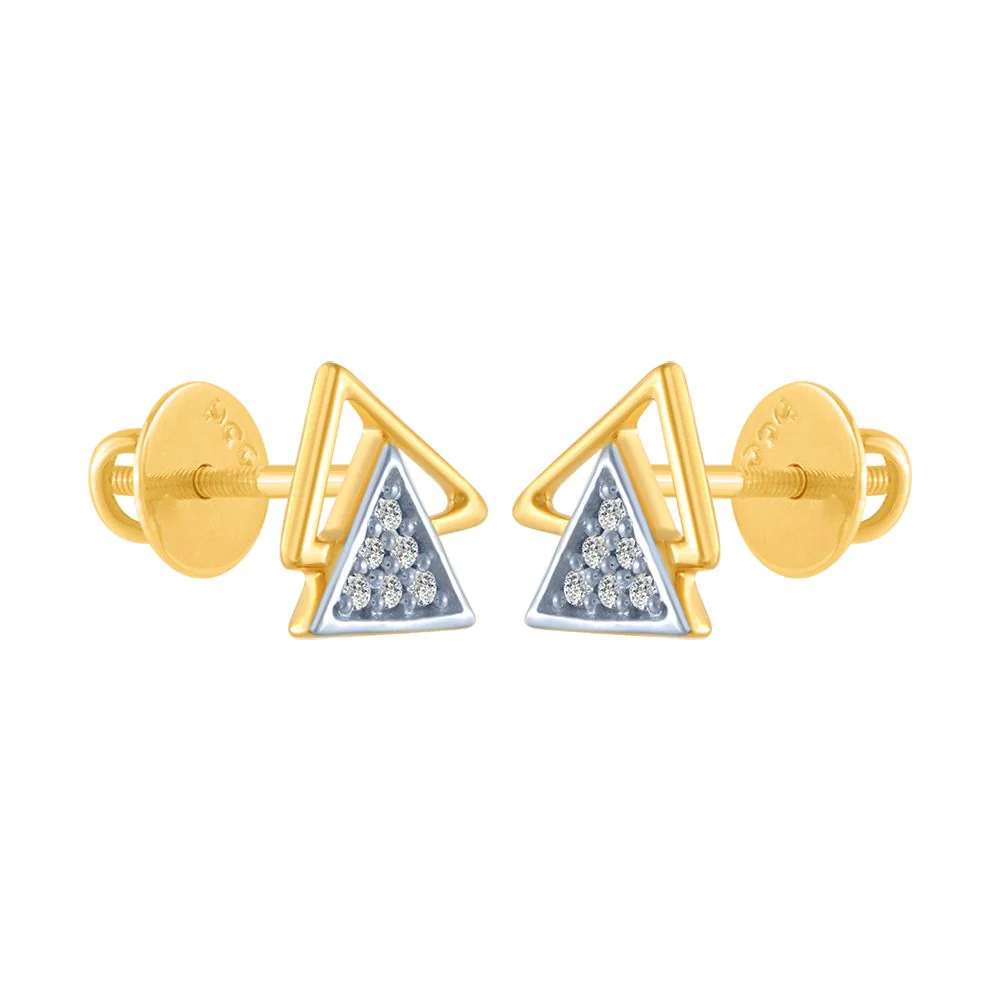 14k (585) Yellow Gold And Diamond Stud Earrings For Women - Image 3