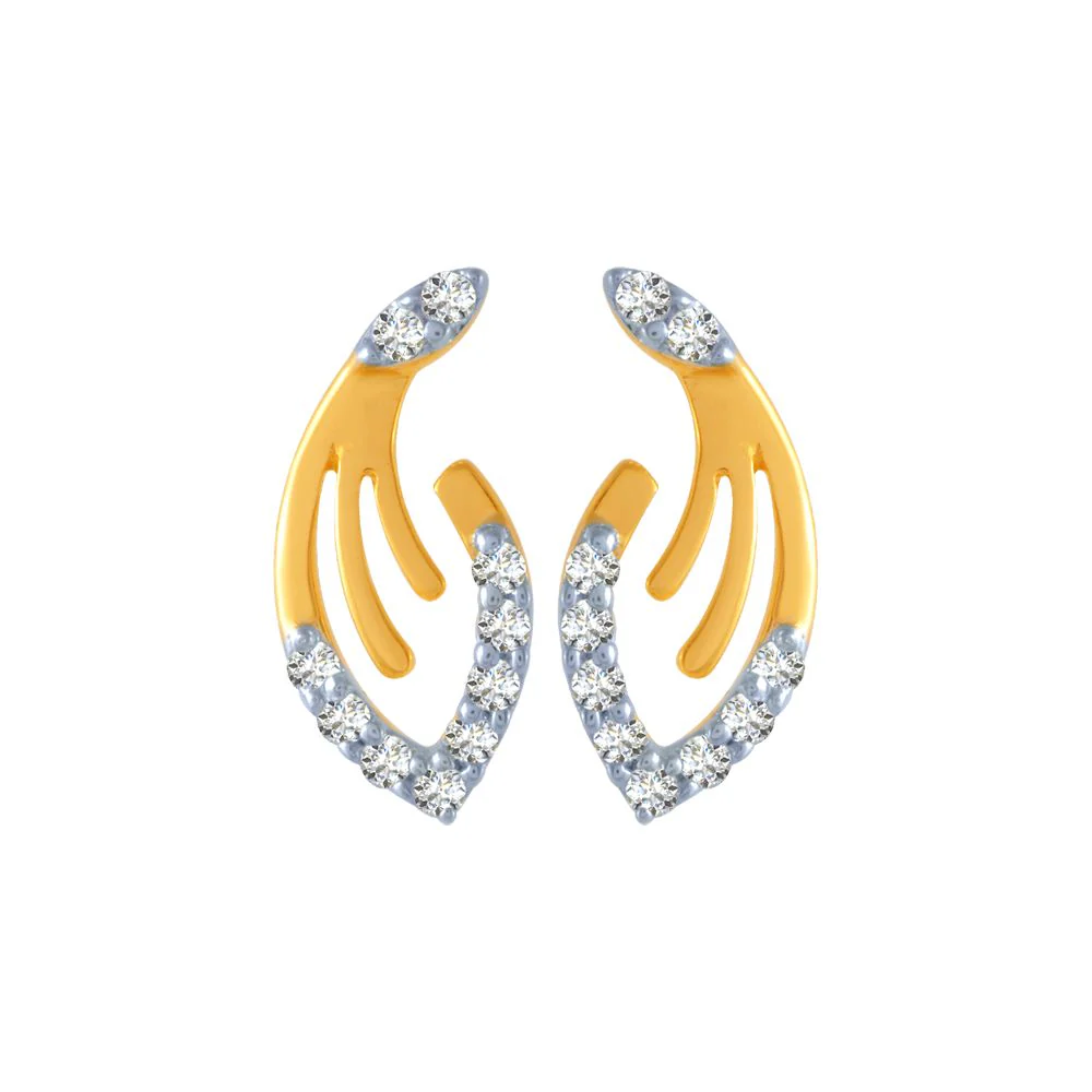 14k (585) Yellow Gold And Diamond Stud Earrings For Women