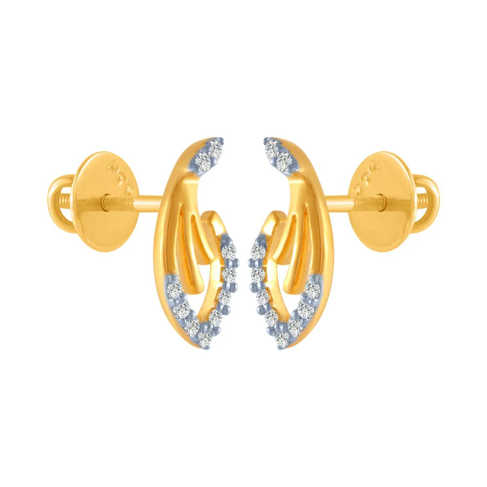 14k (585) Yellow Gold And Diamond Stud Earrings For Women - Image 3