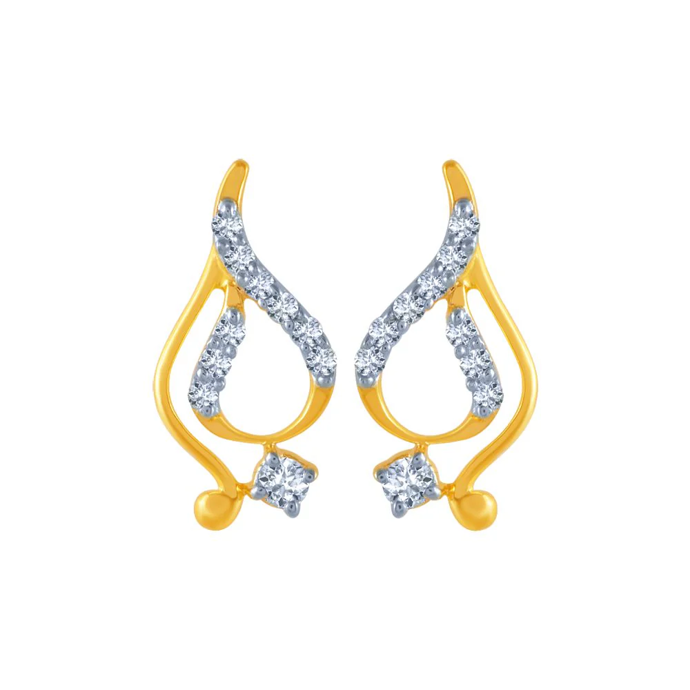 14k (585) Yellow Gold And Diamond Stud Earrings For Women