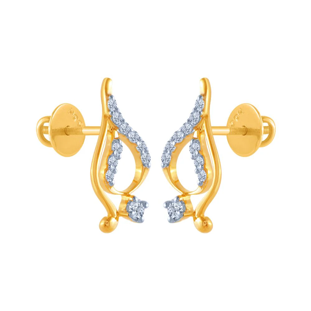 14k (585) Yellow Gold And Diamond Stud Earrings For Women - Image 3