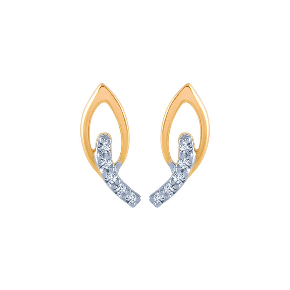 14k (585) Yellow Gold And Diamond Stud Earrings For Women
