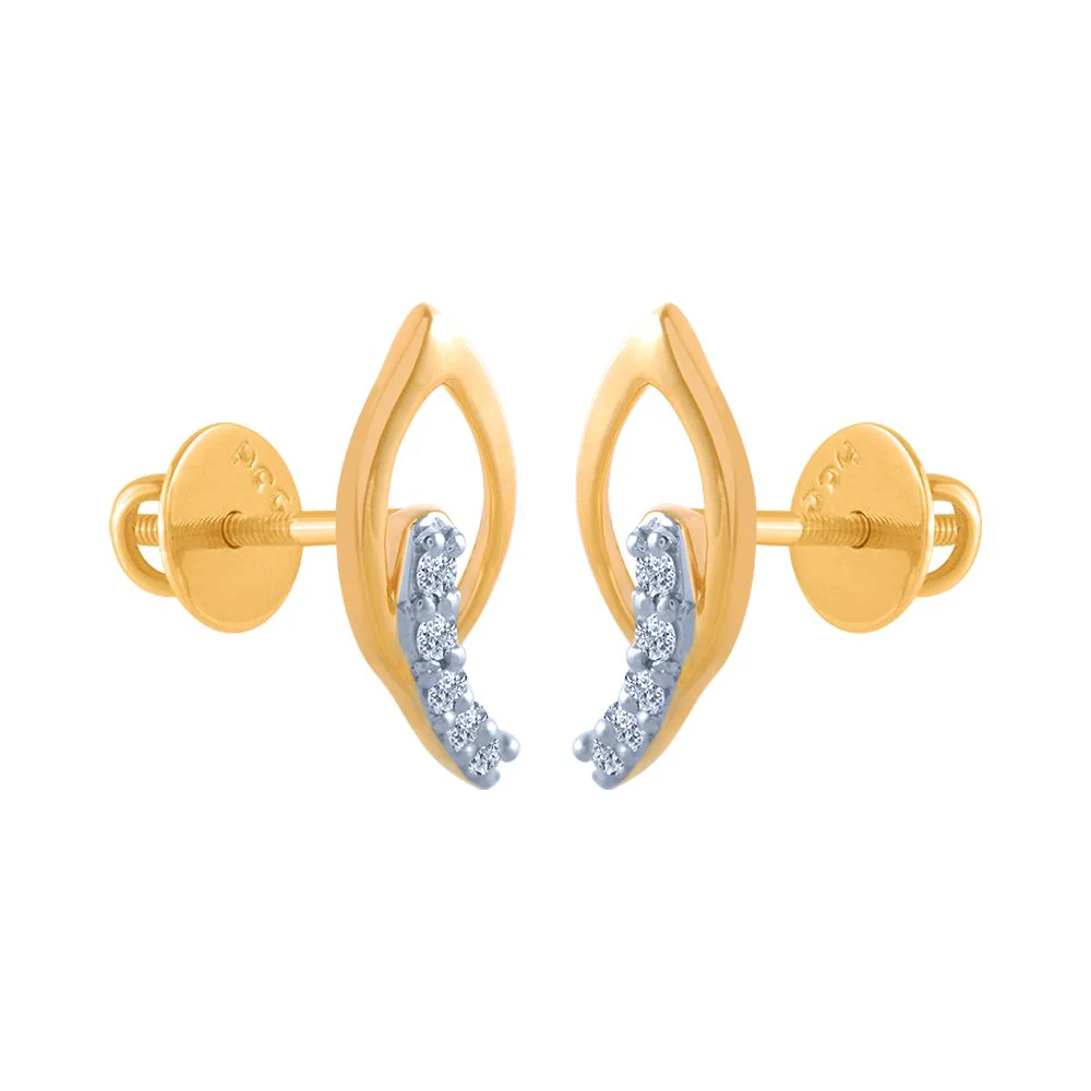 14k (585) Yellow Gold And Diamond Stud Earrings For Women - Image 2