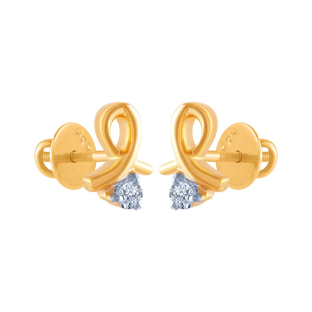 14k (585) Yellow Gold And Diamond Stud Earrings For Women - Image 2