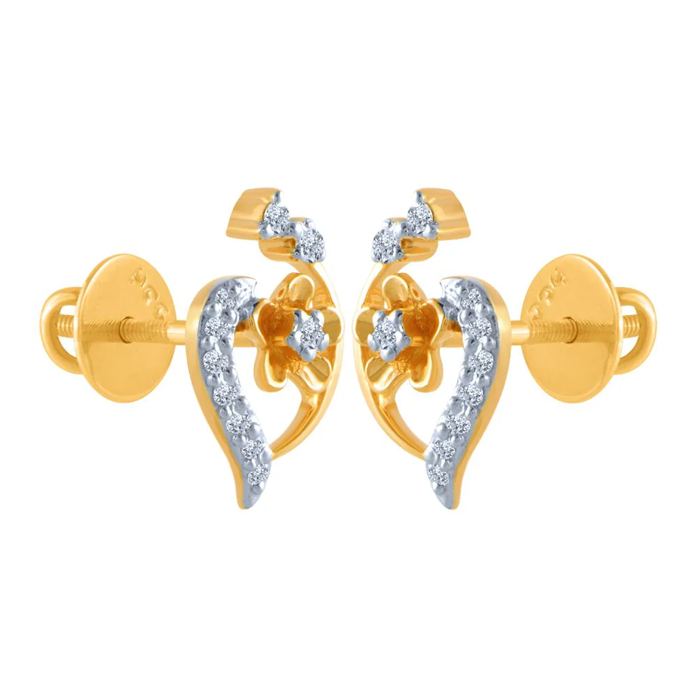 14k (585) Yellow Gold And Diamond Stud Earrings For Women - Image 3