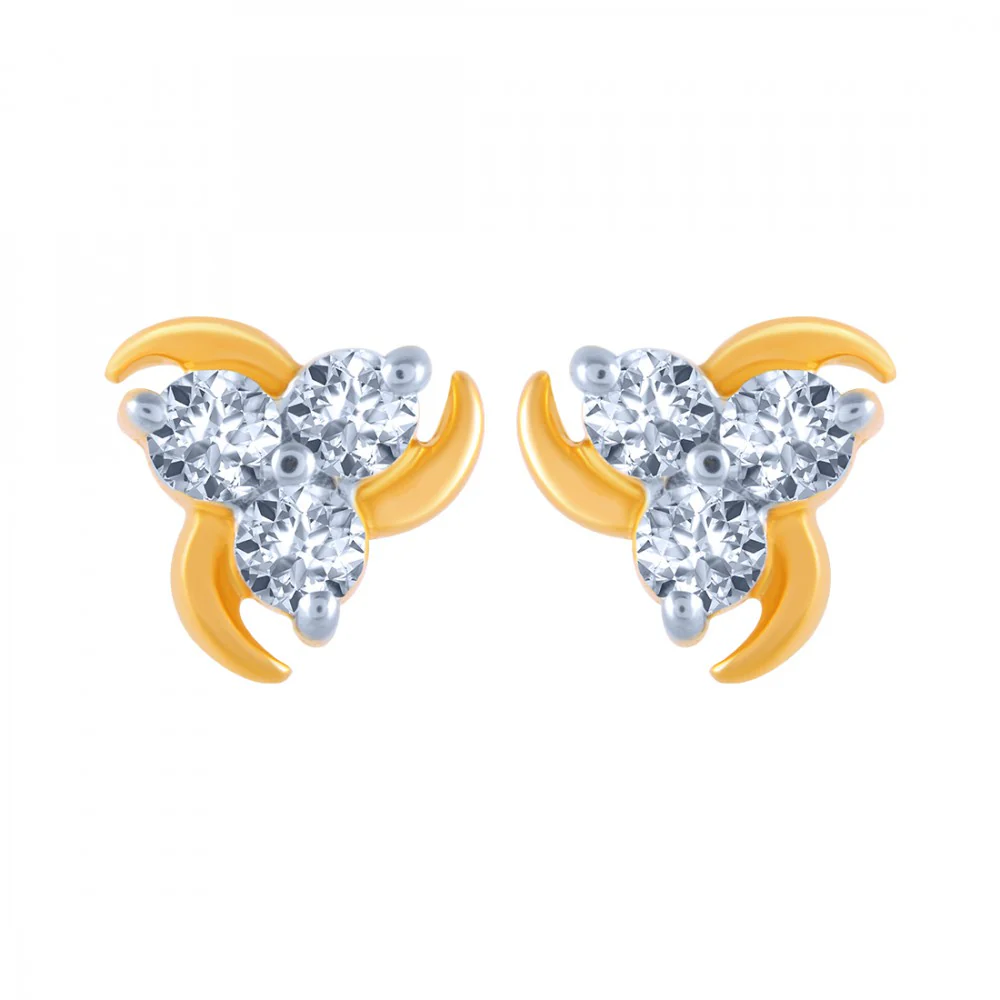 14k (585) Yellow Gold And Diamond Stud Earrings For Women