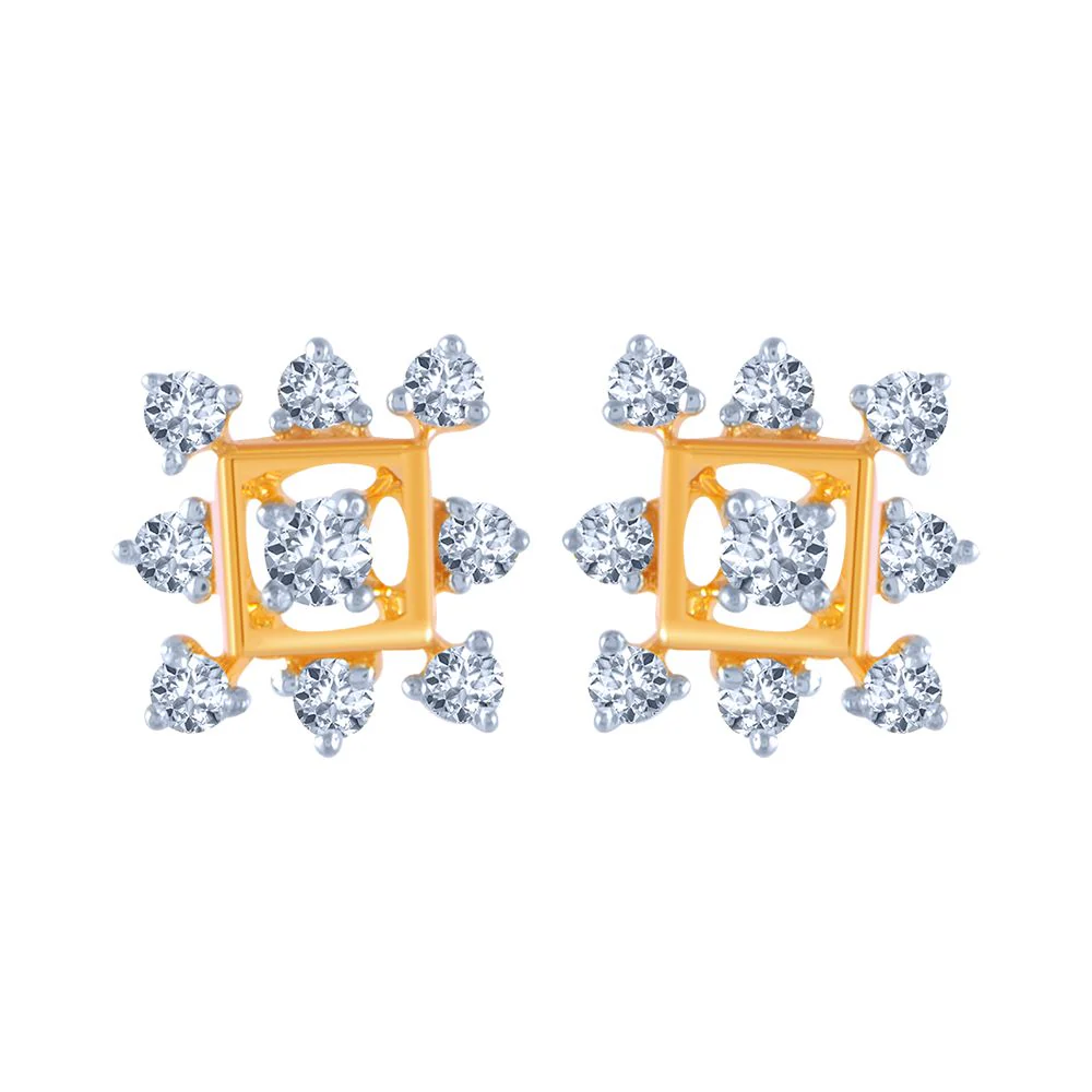 14k (585) Yellow Gold And Diamond Stud Earrings For Women