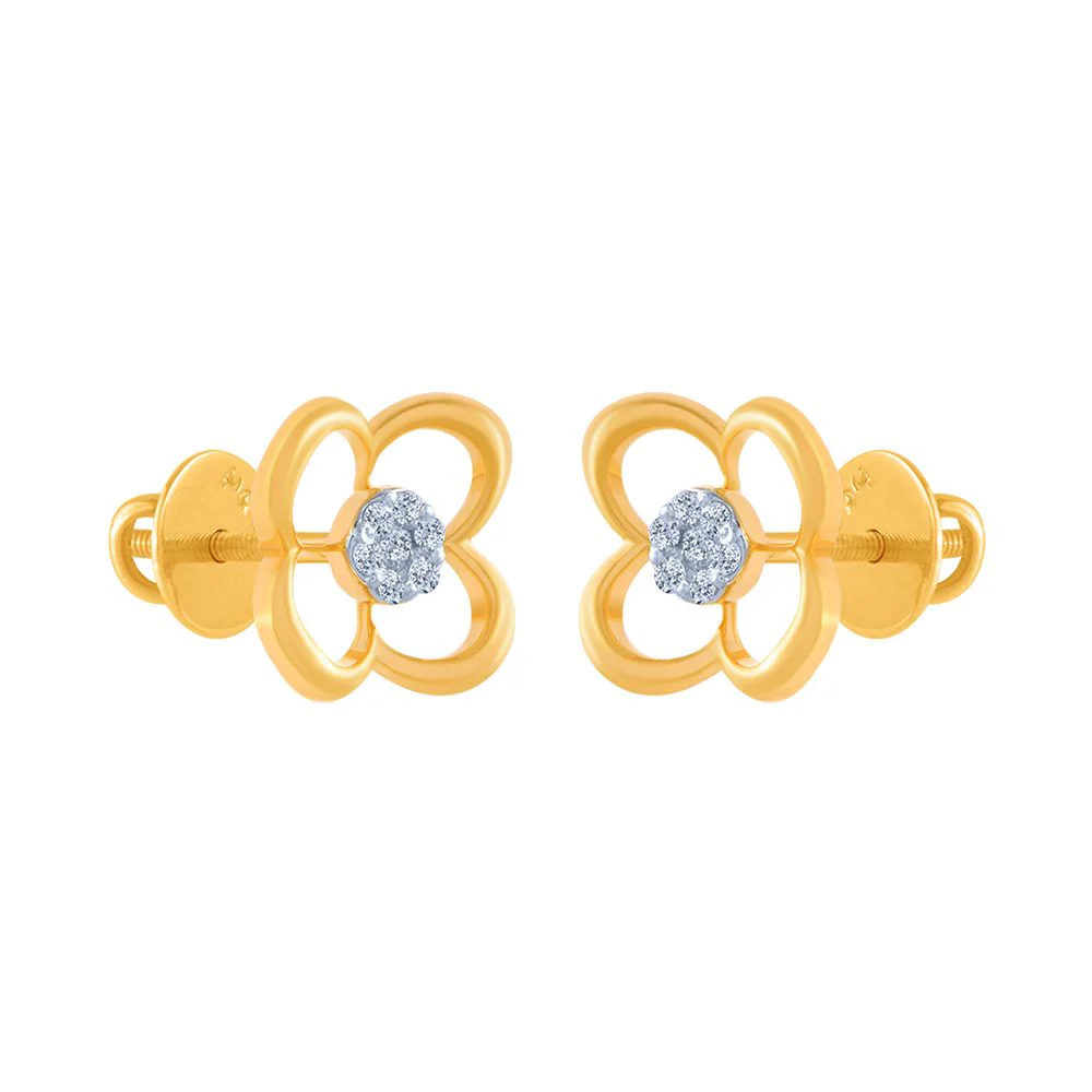 14k (585) Yellow Gold And Diamond Stud Earrings For Women - Image 2