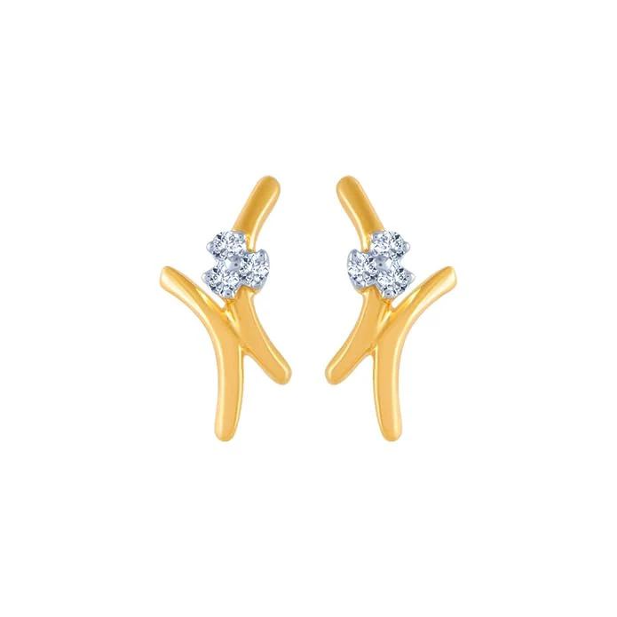 14k (585) Yellow Gold And Diamond Stud Earrings For Women