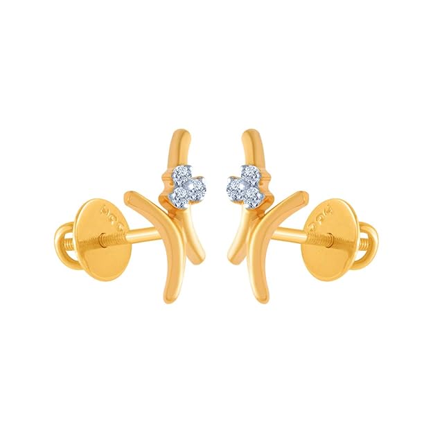 14k (585) Yellow Gold And Diamond Stud Earrings For Women - Image 2