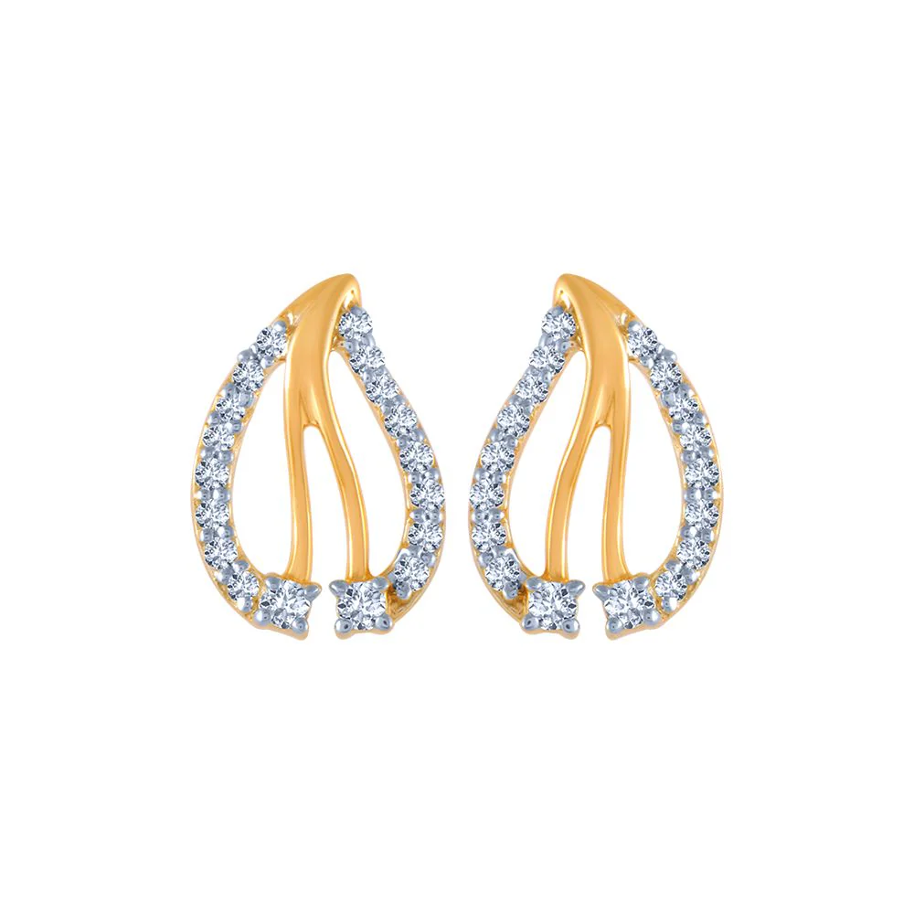 14k (585) Yellow Gold And Diamond Stud Earrings For Women