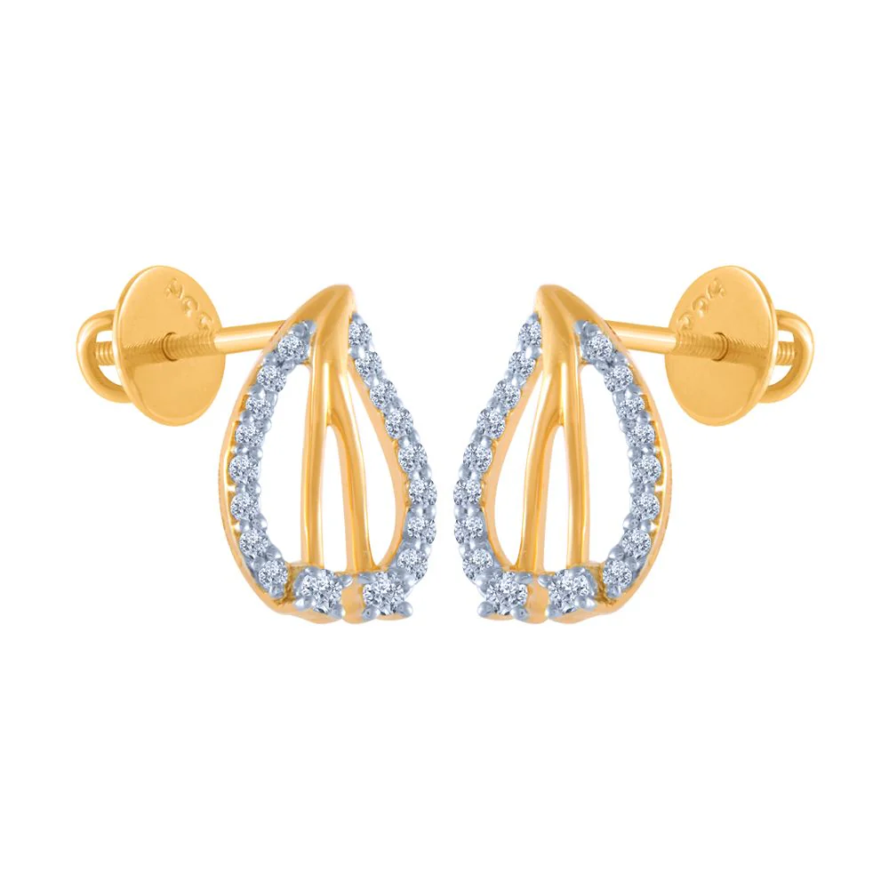 14k (585) Yellow Gold And Diamond Stud Earrings For Women - Image 2