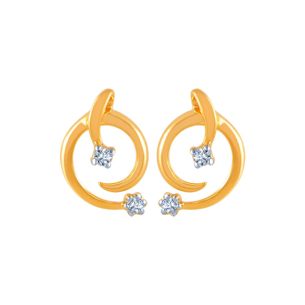 14k (585) Yellow Gold And Diamond Stud Earrings For Women