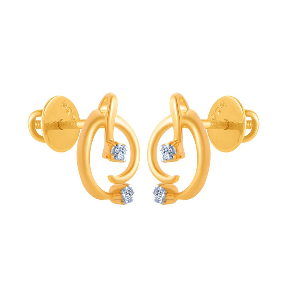 14k (585) Yellow Gold And Diamond Stud Earrings For Women - Image 2