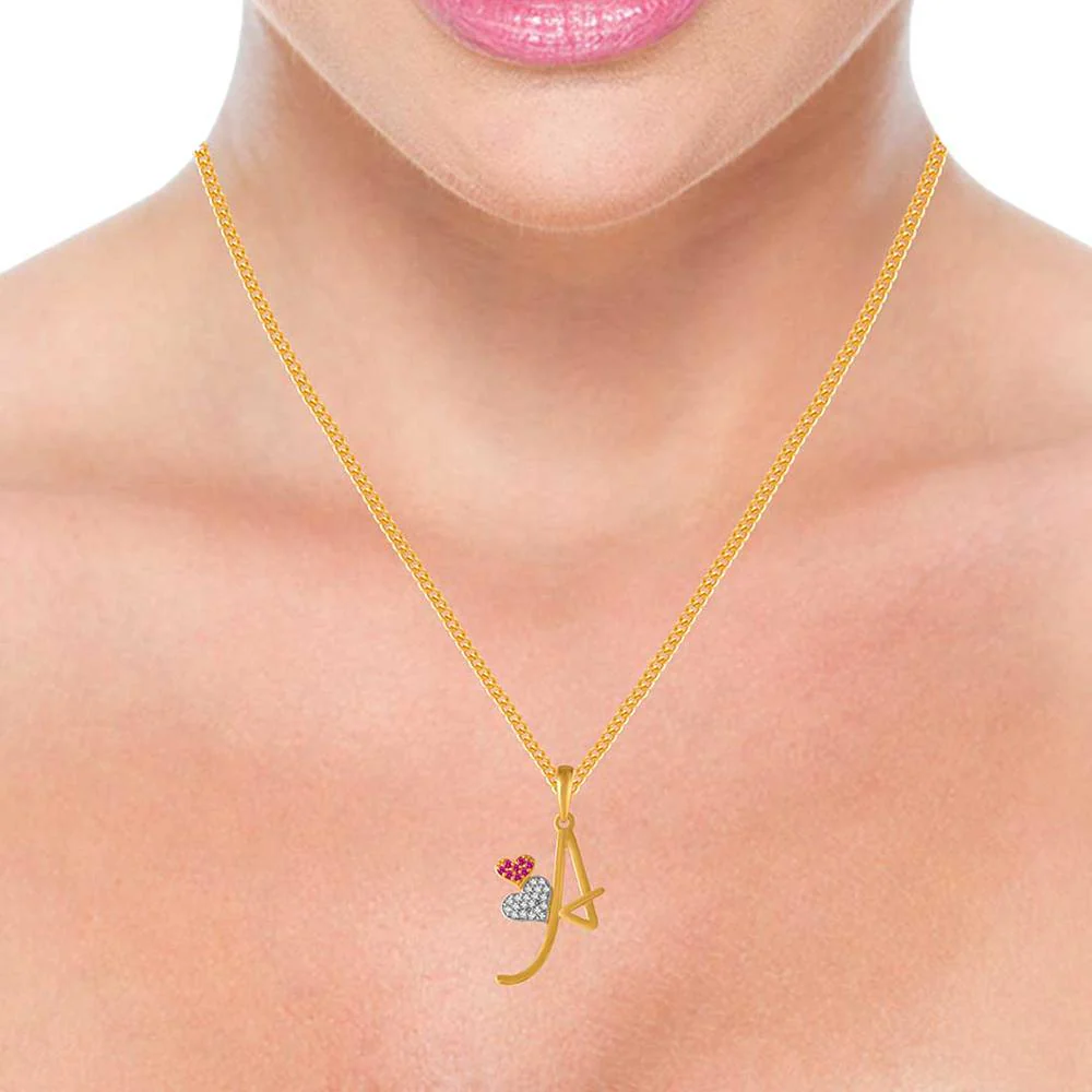 14k 'a' Letter Double Hearts Gold  Pendent With Purple Stone - Image 4