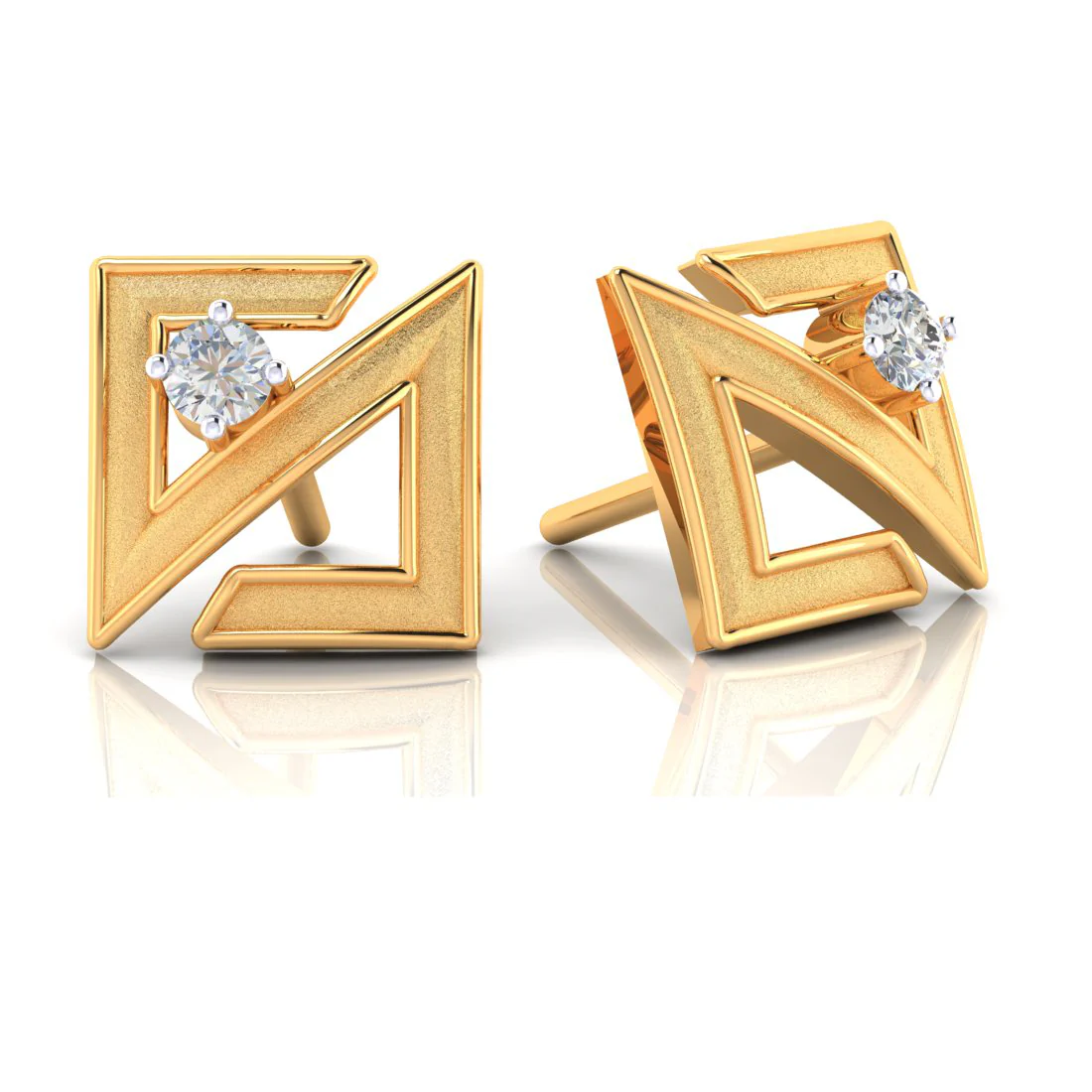 14k Abstract Designed Gold Earrings With American Diamonds - Image 3