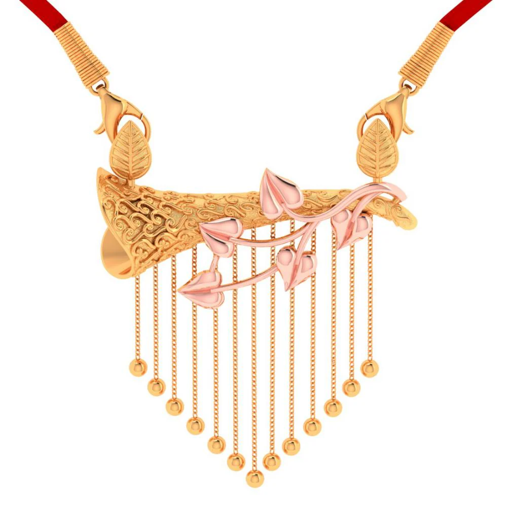 14k Ball Drop Gold Necklace With Leaves