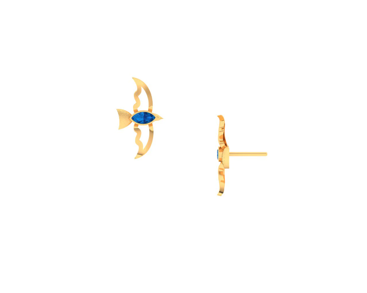 14k Beautiful Gold Bird-shaped Earrings With A Blue Stone - Image 2