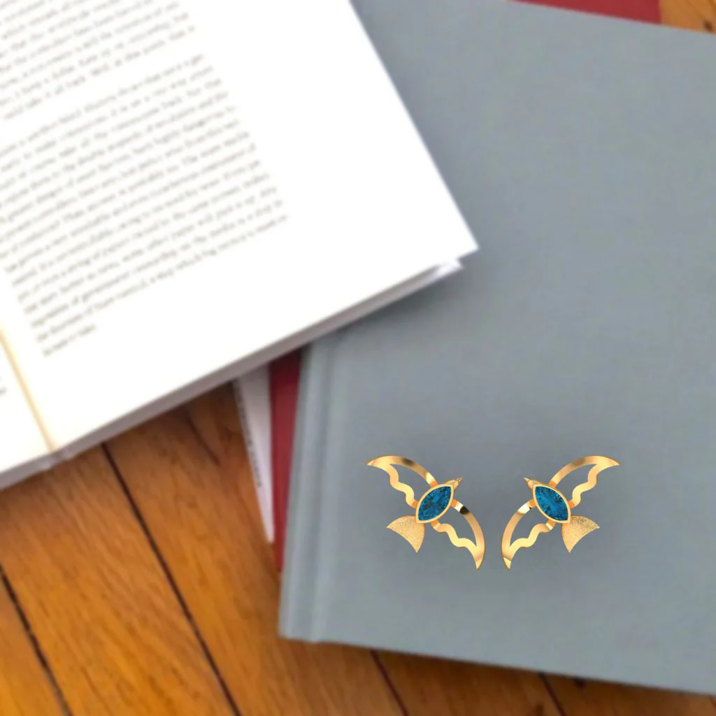 14k Beautiful Gold Bird-shaped Earrings With A Blue Stone - Image 6