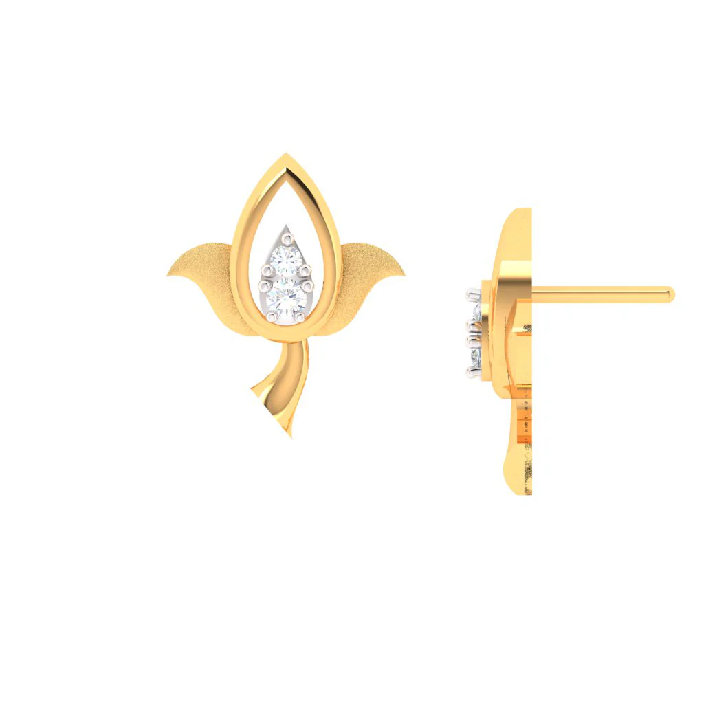 14k Beautiful Gold Stud Earrings In The Shape Of Lotus - Image 2