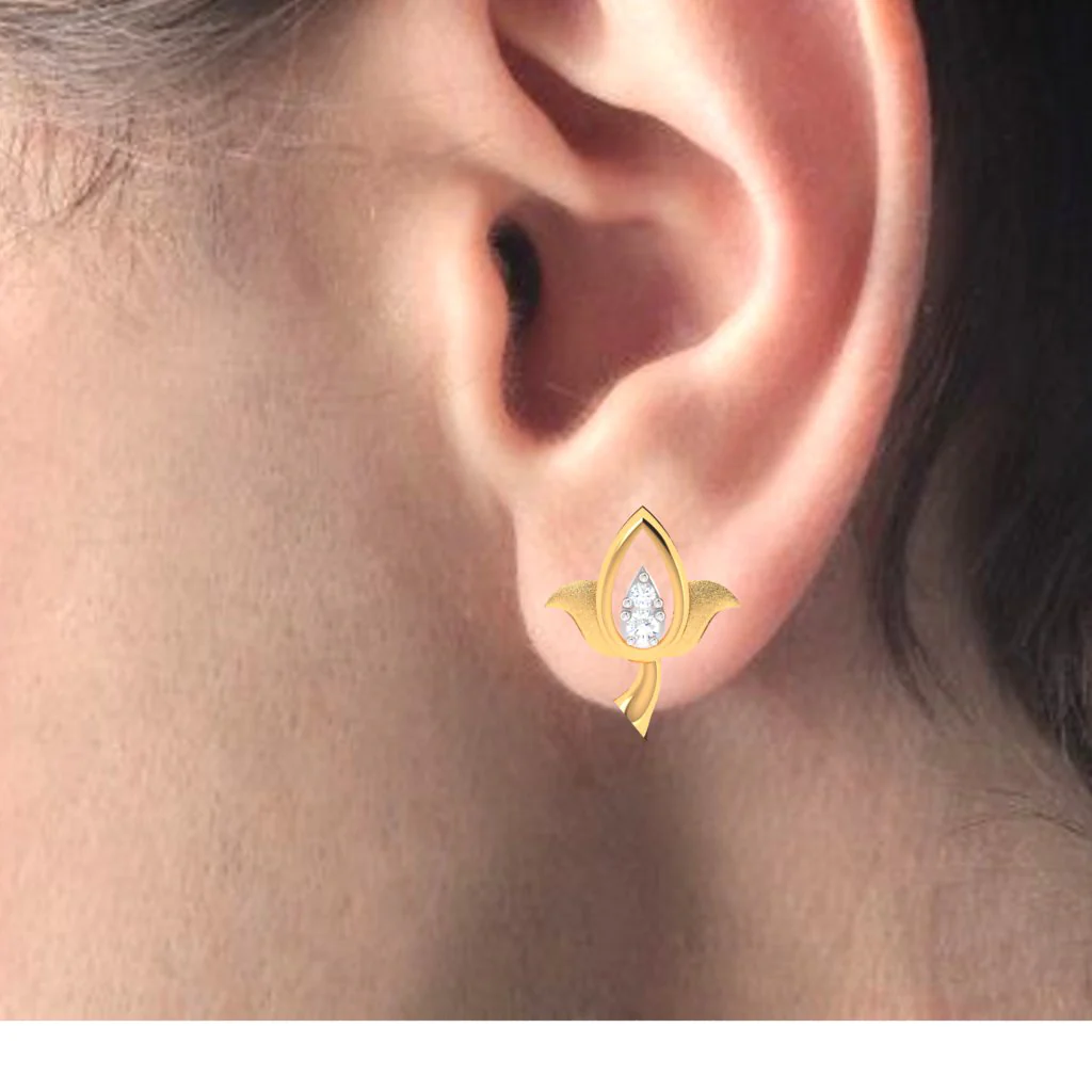 14k Beautiful Gold Stud Earrings In The Shape Of Lotus - Image 4