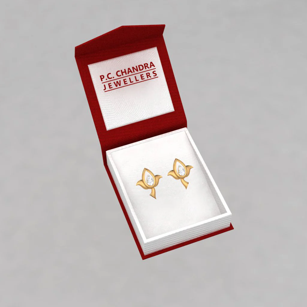 14k Beautiful Gold Stud Earrings In The Shape Of Lotus - Image 5