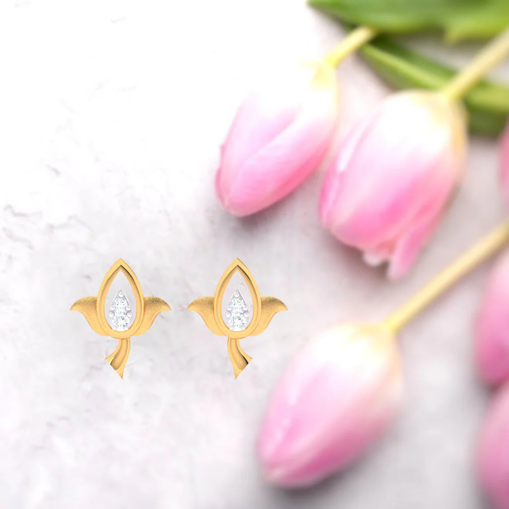 14k Beautiful Gold Stud Earrings In The Shape Of Lotus - Image 6