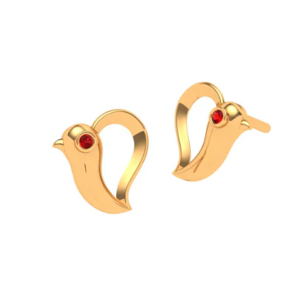 14k Bird Themed Red Stone Studded Yellow Gold Earring - Image 4